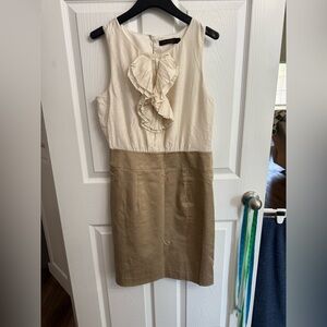 The Limited Women’s Sleeveless Sheath Dress Ruffle Accent Lined 6 Cream Tan
